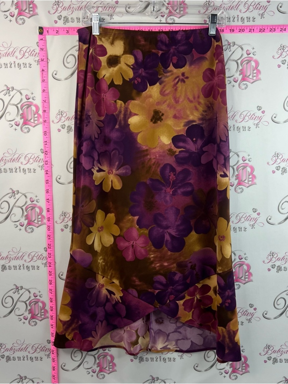 Rikki J New York skirt flowers purple yellow and Mustard Floral Midi Skirt y2k